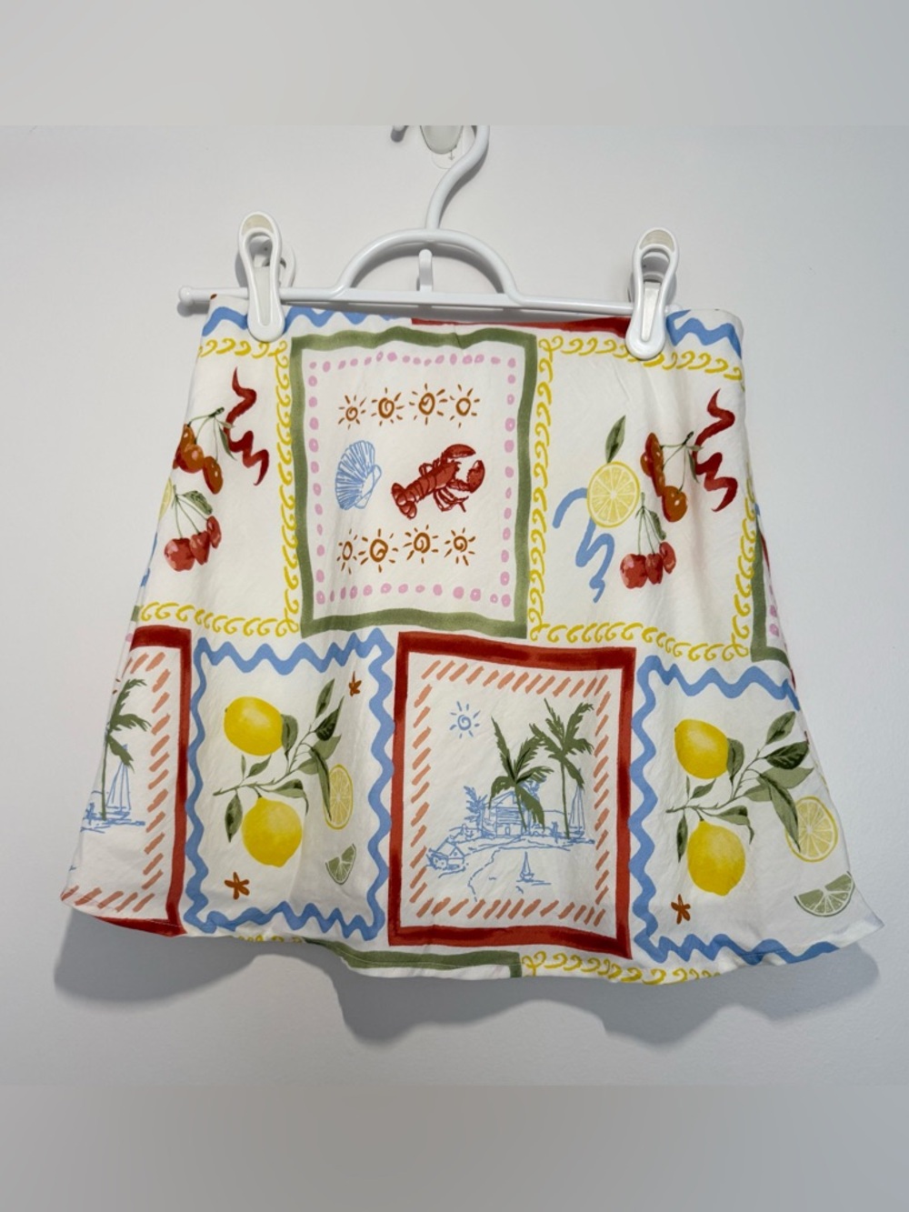Abercrombie & Fitch White Mini Skirt with Green & Blue Tropical Print
